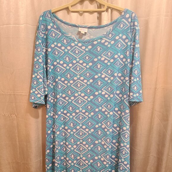 Lularoe Julia Blue White Geometric EUC 3XL - Picture 1 of 3